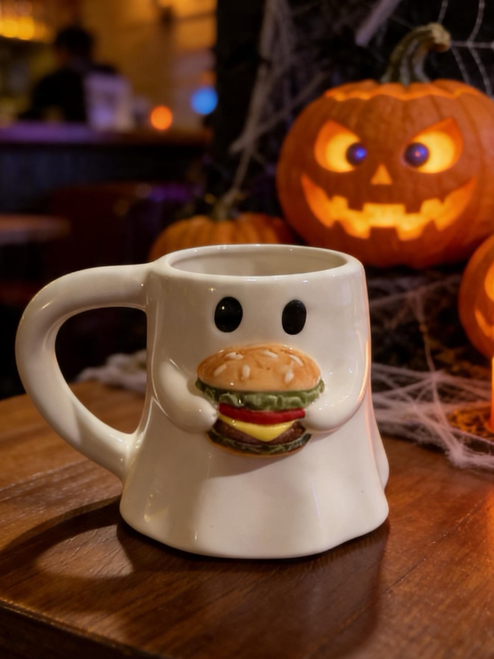 Viral Foodie Ghost Ceramic Mug with Burger